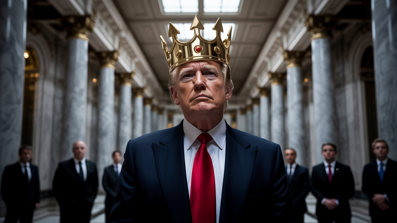 König Trump mit Krone (KI-erzeugt); Detektei aus Wuppertal, Detektiv aus Wuppertal, Privatdetektiv aus Wuppertal, Privatermittler aus Wuppertal